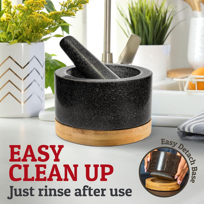 PriorityChef Heavy Duty Mortar and Pestle Set - 100% Natural Granite Stone Grinder, 2 Cups, Black