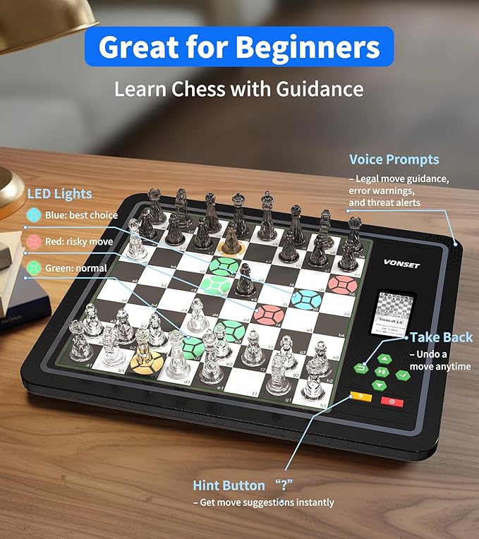 Electronic Chess Board L6 with LED Lights Computer Chess Set with Piece Position Display Chess Computer Game for Beginners and Lovers