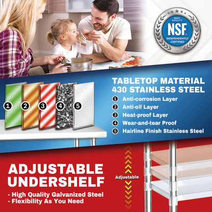 DuraSteel 30x12 Narrow Stainless Steel Table - NSF Small Food Prep Worktable - Counter Height Metal Side Station with Under Shelf - For Laundry Room, Kitchen, Outdoor Grill, Small Spaces