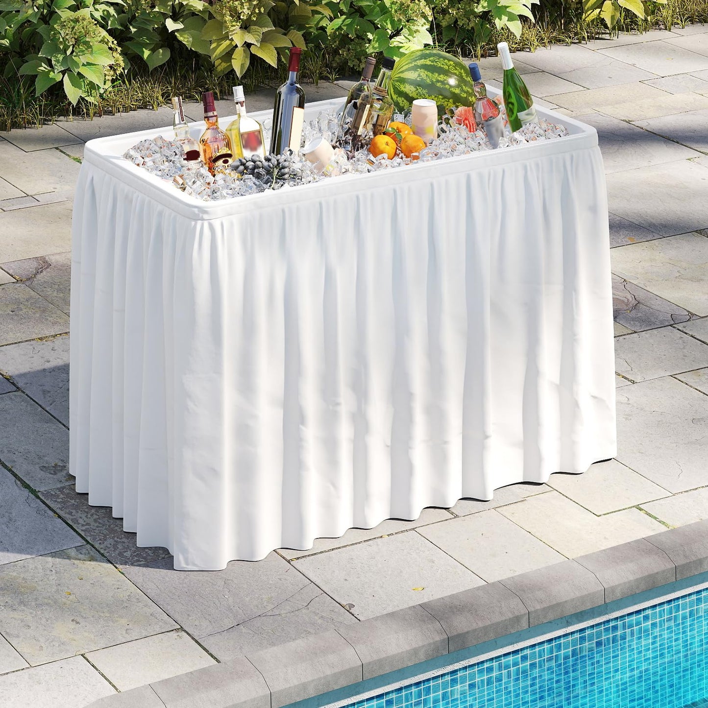 Giantex Folding Ice Cooler Table, 46'' Outdoor Chill Bar Table with Drain, Foldable Bucket & Removable Matching Skirt, for Events, Party, Camping, Buffet Beverage Server, White