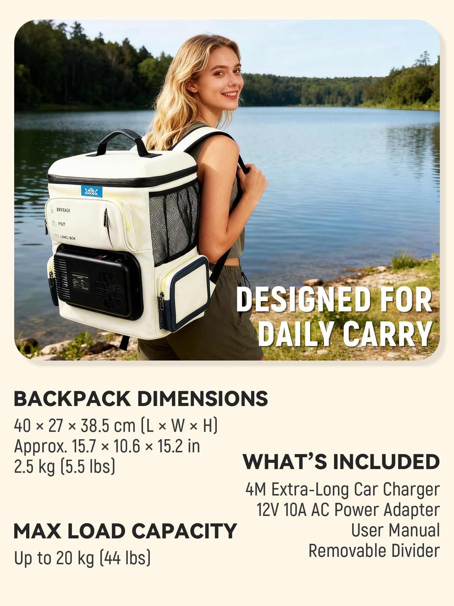 Portable Electric Cooler Bag 16Qt, 32°F Cooling & 140°F Warming, 12V Car Plug in Refrigerator Cooler with 110V AC Adapter for Camping, Travel & Road Trips