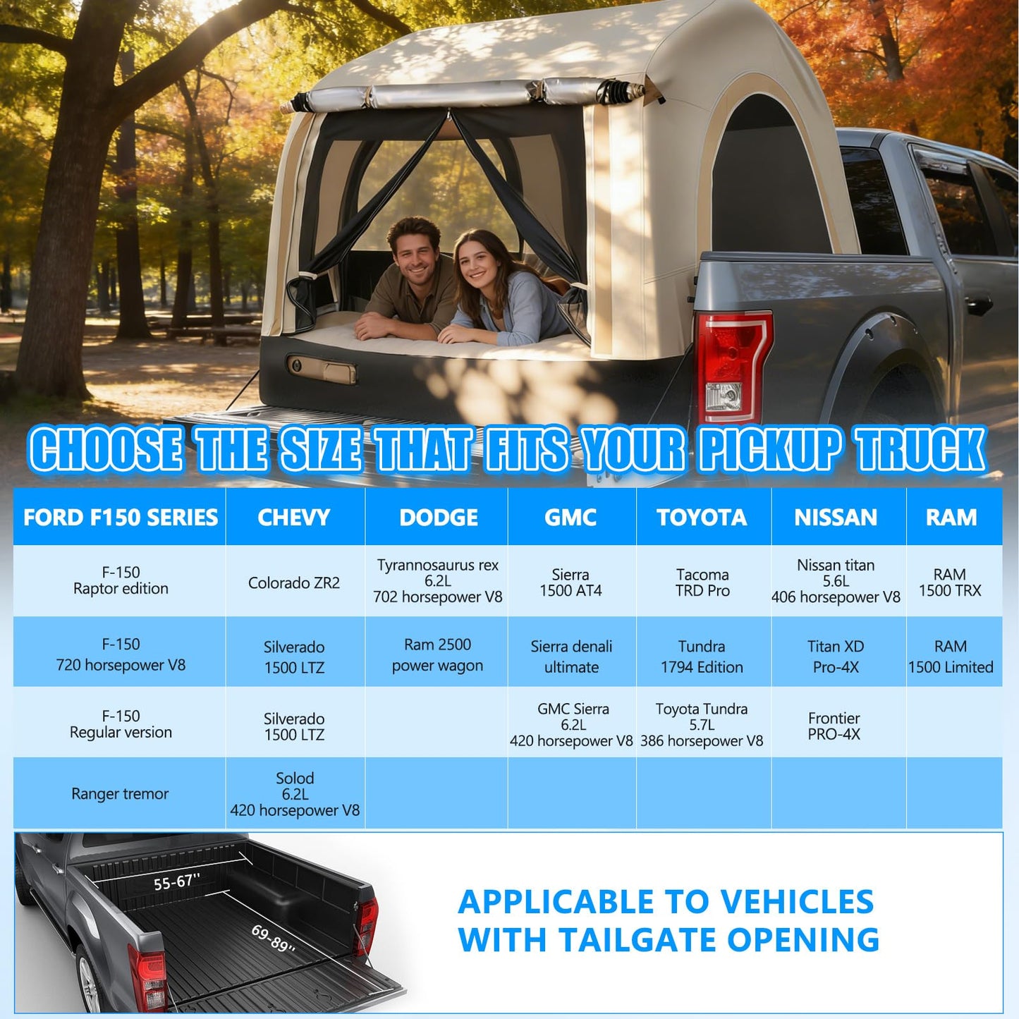 OPP ULITE Foldable Pickup Truck Bed Tent, Full Size Sportz Air Mattress, Camping & Outdoor Truck Tent, 2-Person Portable Includes Pillows & Glow-in-The-Dark Stakes
