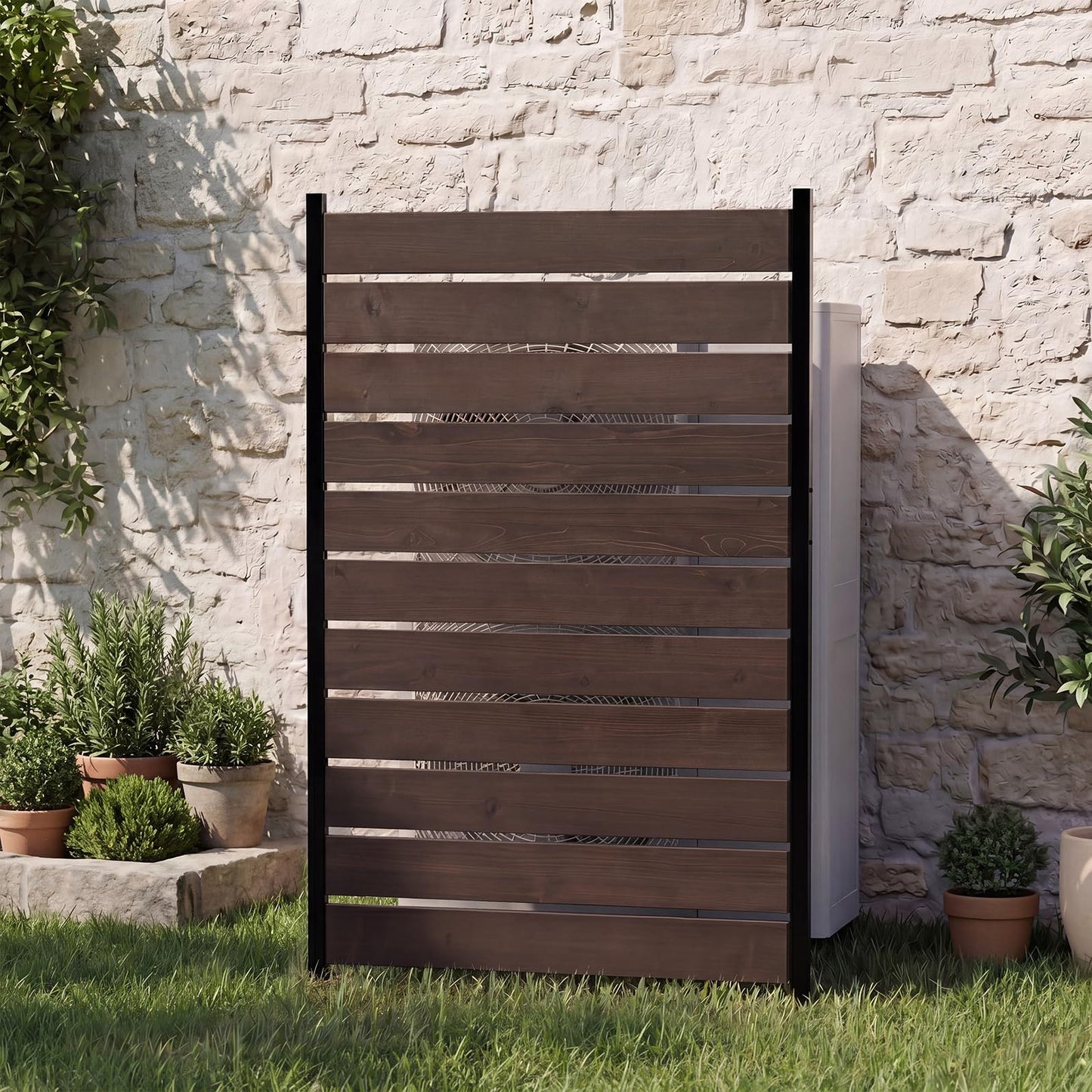Wooden Privacy Fence, Outdoor Privacy Screen, Porch and Terrace Privacy Wall, Trash Can and Air Conditioner Concealment (Dark Brown)