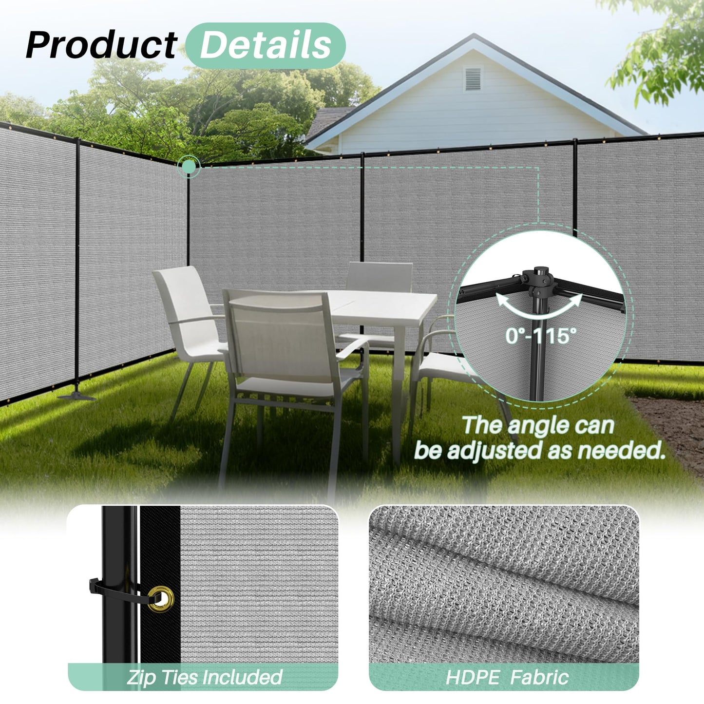 SunnyRoyal 6' x 24' Privacy Fence Screen Panel with Iron Poles Freestanding No Dig Heavy Duty Windscreen Mesh Fabric Temporary Dog Fencing for Outdoor Backyard Patio Garden (Light Gray)