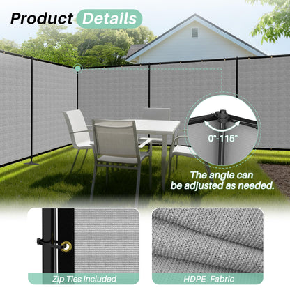 SunnyRoyal 6' x 24' Privacy Fence Screen Panel with Iron Poles Freestanding No Dig Heavy Duty Windscreen Mesh Fabric Temporary Dog Fencing for Outdoor Backyard Patio Garden (Light Gray)