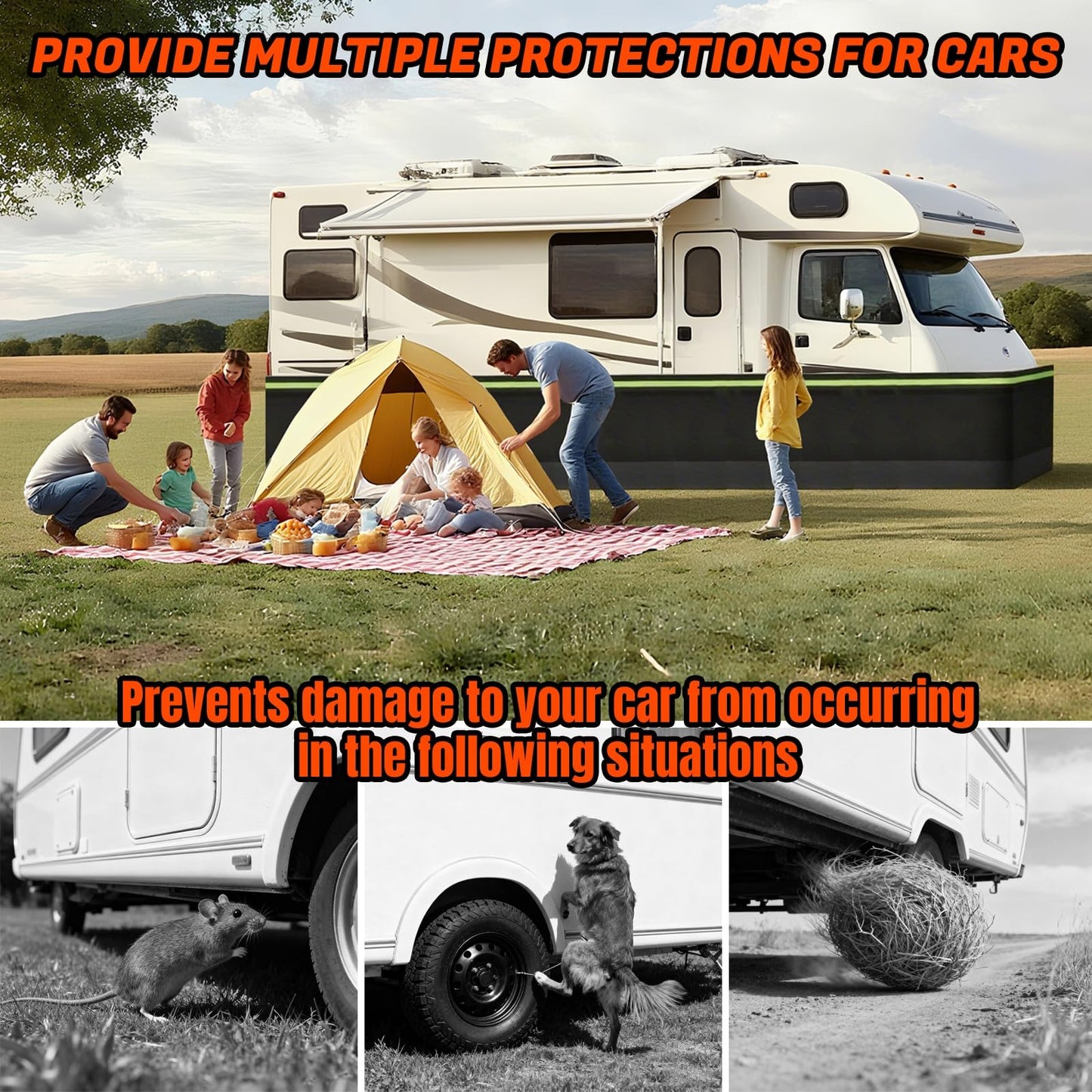 JeCgRrY RV Skirt for Travel Trailer, Panels Wind and Snow Proof, Camper skirting, All-Weather Protection Barrier with Easy Installation Kit Night Reflective Strip(2.6ft High,20m/65ft)