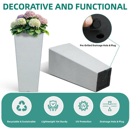 Autodaya 28" Tall Planters for Outdoor Plants, Extra-Large White Flower Pots for Blaconl, Porch, Living Room Corner, Garden, Patio, Deck Decor