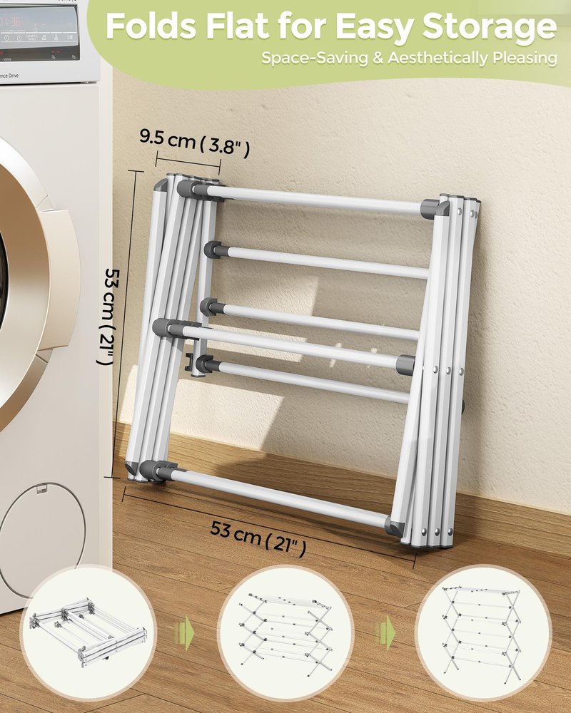 APEXCHASER Drying Rack Clothing - 3 Tier Metal Clothes Drying Rack Collapsible, Laundry Drying Rack Expandable, Small Clothe Airer for Baby Clothes Towel Bib Sock Indoor Outdoor Use(White)