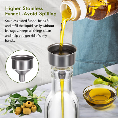 YEBODA 8oz Clear Glass Olive Oil Dispenser Bottles, and Vinegar Cruet Bottle Includes Pourers, Funnel Labels, Cooking Container for Kitchen 6 Pack