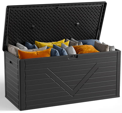 MAKE CHANGES 260 Gallon Outdoor Storage Box, Waterproof Resin Double-Wall Deck Box Organizer with Removable Dividers for Patio Cushion Storage, Lockable Outside Container for Garden Tools