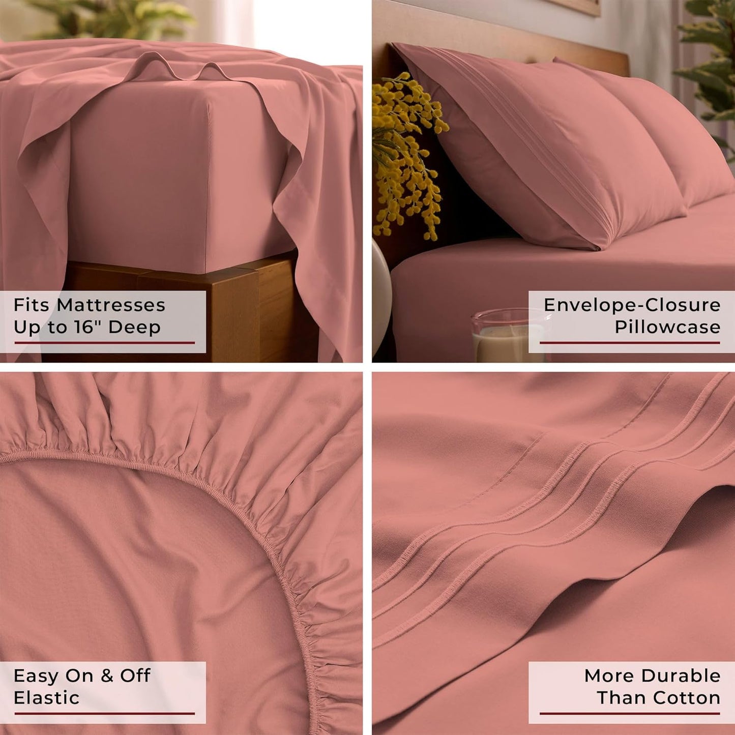 Mellanni Full Sheets Set - 4 PC Hotel Luxury Bedding | Extra Soft, Cooling, Wrinkle-Resistant (Coral)