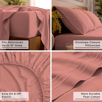 Mellanni Full Sheets Set - 4 PC Hotel Luxury Bedding | Extra Soft, Cooling, Wrinkle-Resistant (Coral)