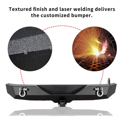 LEDKINGDOMUS Rear Bumper with Tire Carrier and 2" Hitch Receiver Compatible with 07-18 Wrangler JK JKU Rubicon Sahara Sports Model Offroad Rock Crawler Bumper Textured Black