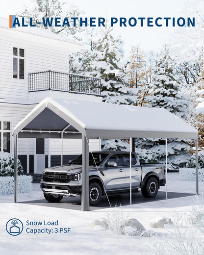 10x20 Ft Heavy Duty Carport, Gray - All-Season Waterproof UV-Resistant Canopy, Portable Garage Boat Shelter Party Tent for SUV, Truck, Outdoor Events