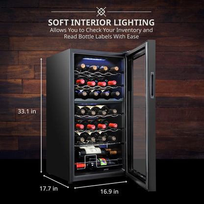 Ivation 28 Bottle Dual Zone Compressor Wine Cooler Refrigerator w/Lock | Large Freestanding Wine Cellar For Red, White, Champagne Wine | 41f-64f Digital Temperature Control Fridge Glass Door Black