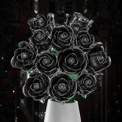 Black Rose Bouquet Building Set for Girls &amp Boys - 12 Pack Botanical Collection Gift for Easter Basket Artificial Flowers Botanical Collection Centerpiece Retro Decor