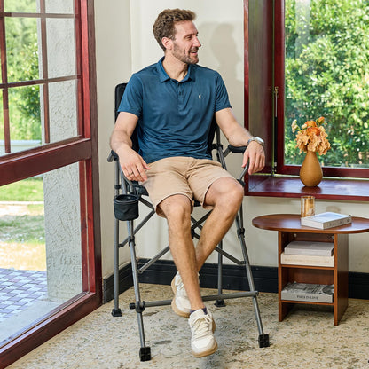 EVER ADVANCED Tall Camping Directors Chair with Cup Holder 31", Bar Height Folding Chair for Camping, Sports with Carry Bag, Mesh Pockets and Footrest, Heavy Duty 300 lbs, Black