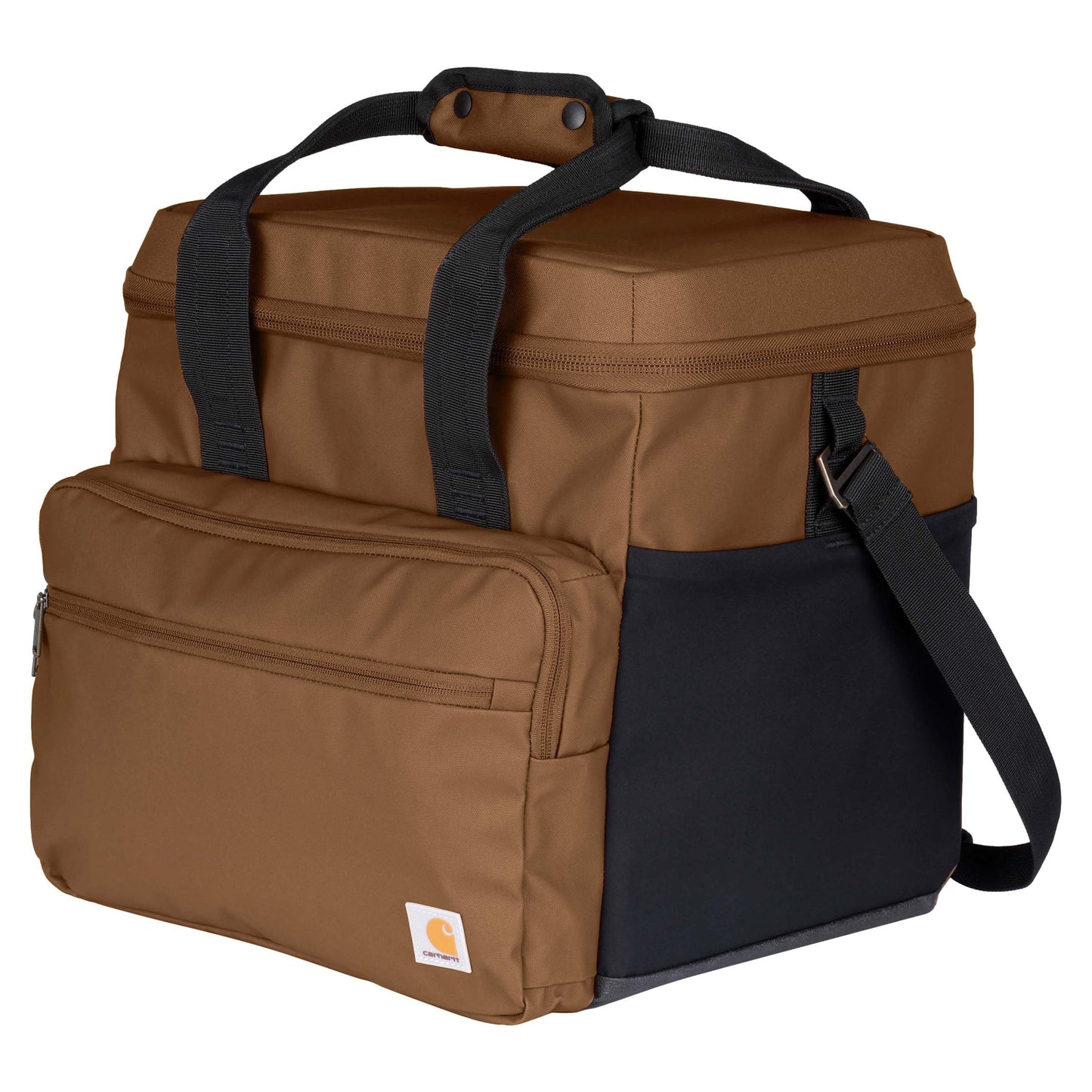 Carhartt Thick Foam Fully Insulated Cold Front Coolers, Premium Ice Retention, Durable Water Resistant Material W/Front Zippered Pocket, 24 Can Lunch Cooler, Oiled Walnut