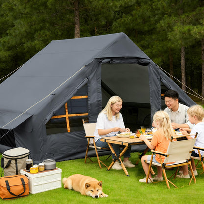 SANHOVO Inflatable Tents for Camping - Easy Blow Up Glamping Tent with Hand Pump, Hot Tent with Stove Jack Waterproof PVC Air Inflatable Tent House for Family Weekend Camping