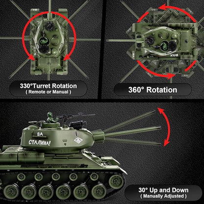 1/18 Soviet Union T34 RC Tank 2.4G Metal Track Army Model Toy with Smoke Sound and Lights 165ft Remote Control All-Terrain Indoor Outdoor Toy for Kids &amp Adults