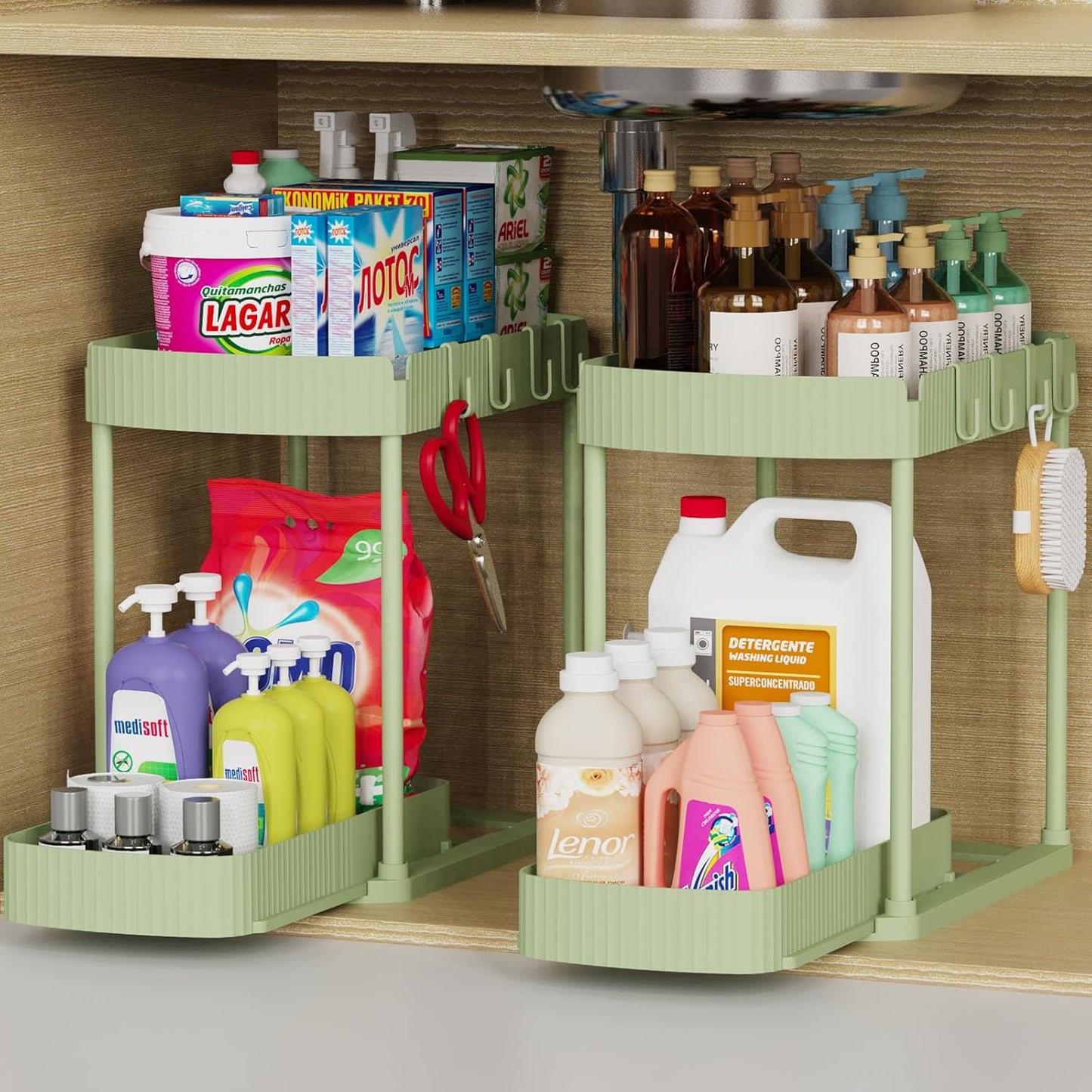 Ukeetap Multi-Purpose Pull-Out Storage Organizers - Under Sink & Cabinet Solution, 14.8 Inch, Green