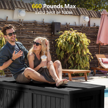 Zapdos Outdoor Storage Box, 120 Gallon Deck Box with Stainless Steel Rods, Waterproof Large Resin Storage Bin for Patio Cushions Garden Tools, Lockable Outside Storage Box, Black