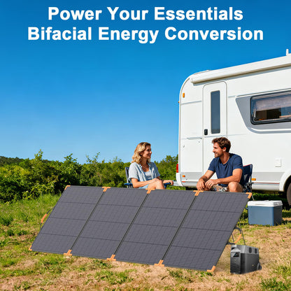 MHPOWOS 400W Bifacial Portable Solar Panel, 33V Lightweight Foldable Solar Charger for Power Station, IP68 Waterproof 23.5% High Efficiency with Adjustable Kickstands for Camping RVs Home Backup