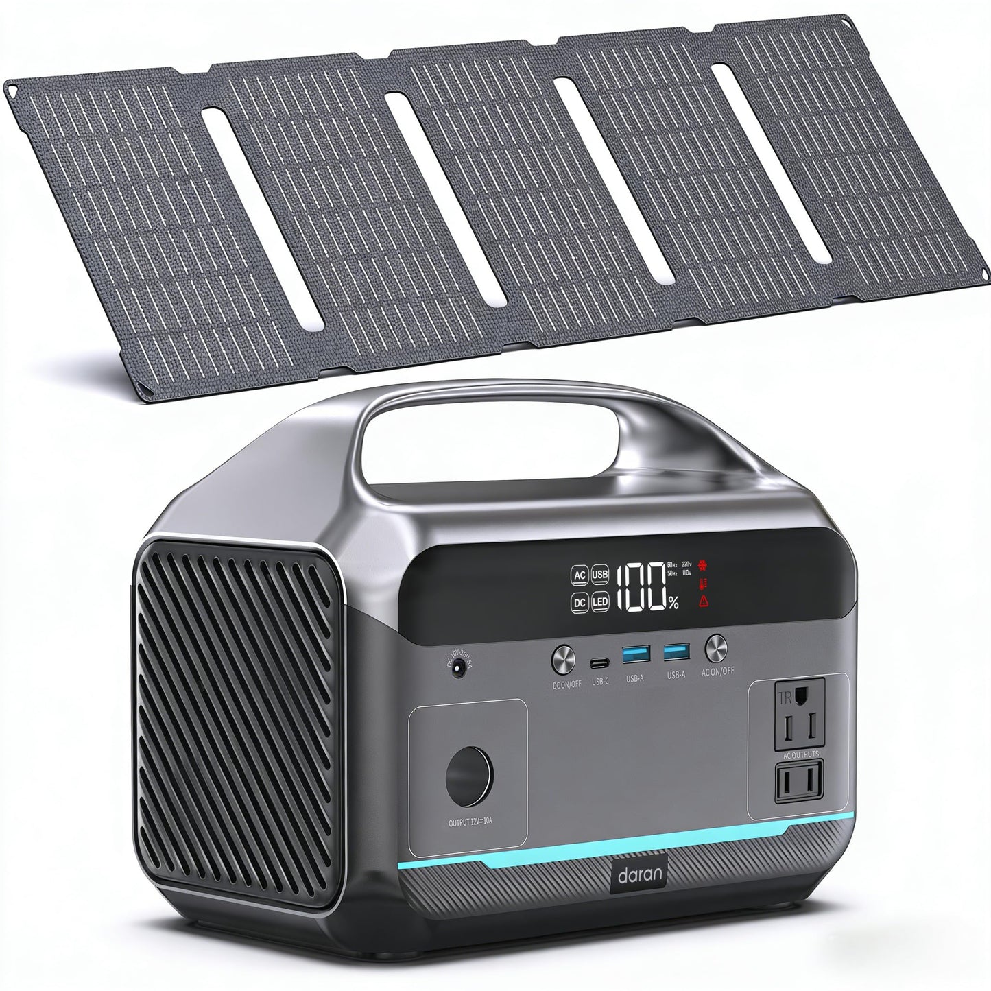 DARAN Portable Power Station with 60W Solar Panel Included, 288Wh LiFePO4 Battery, 350W (600W Peak), 7-Port Design, 2.1Hrs Fast Charing Solar Generators for Home, Outdoor Camping