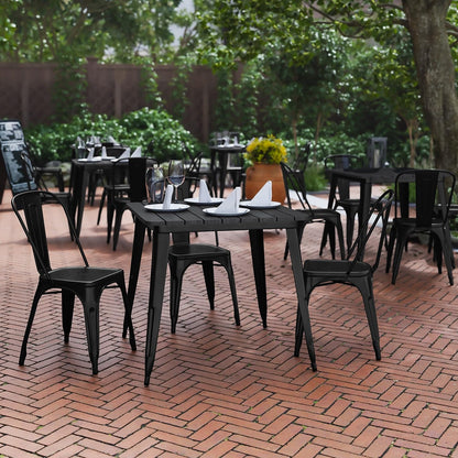 Flash Furniture Declan Commercial Outdoor Dining Table, All Weather Poly Resin Top with Steel Base, 31.5" Square, Black/Black
