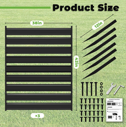38" W x 42" H 3 Panels Air Conditioner Fence Screen, Metal Privacy Fence for Outside Unit, Pool Equipment Enclosure Trash Can Fence, No Dig Backyard Fencing for Outdoor