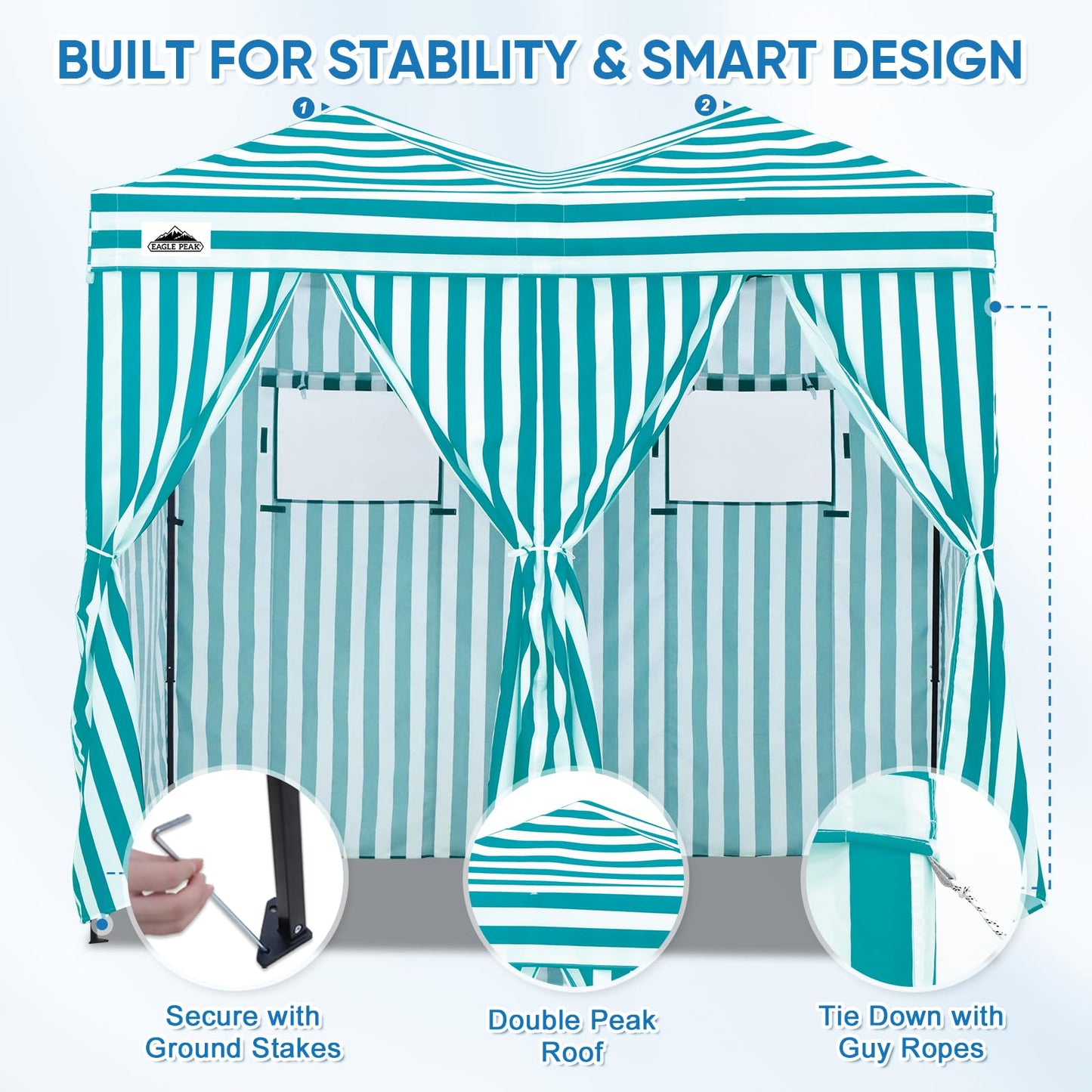 EAGLE PEAK Outdoor Pop Up Changing Room 8x4 ft, 2-Room Portable Privacy Shelter for Beach, Pool, Photoshoots or Dressing Room, White/Light Blue