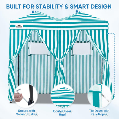 EAGLE PEAK Outdoor Pop Up Changing Room 8x4 ft, 2-Room Portable Privacy Shelter for Beach, Pool, Photoshoots or Dressing Room, White/Light Blue