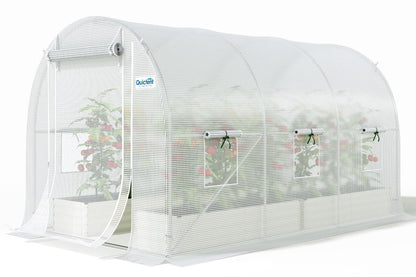 Quictent 10x7x7 FT Essential Greenhouse for Outdoors, Portable Walk-in Tunnel Hoop House with 6 Screen Windows & Zipper Door, Heavy Duty Frame for Garden Plant Vegetable, White