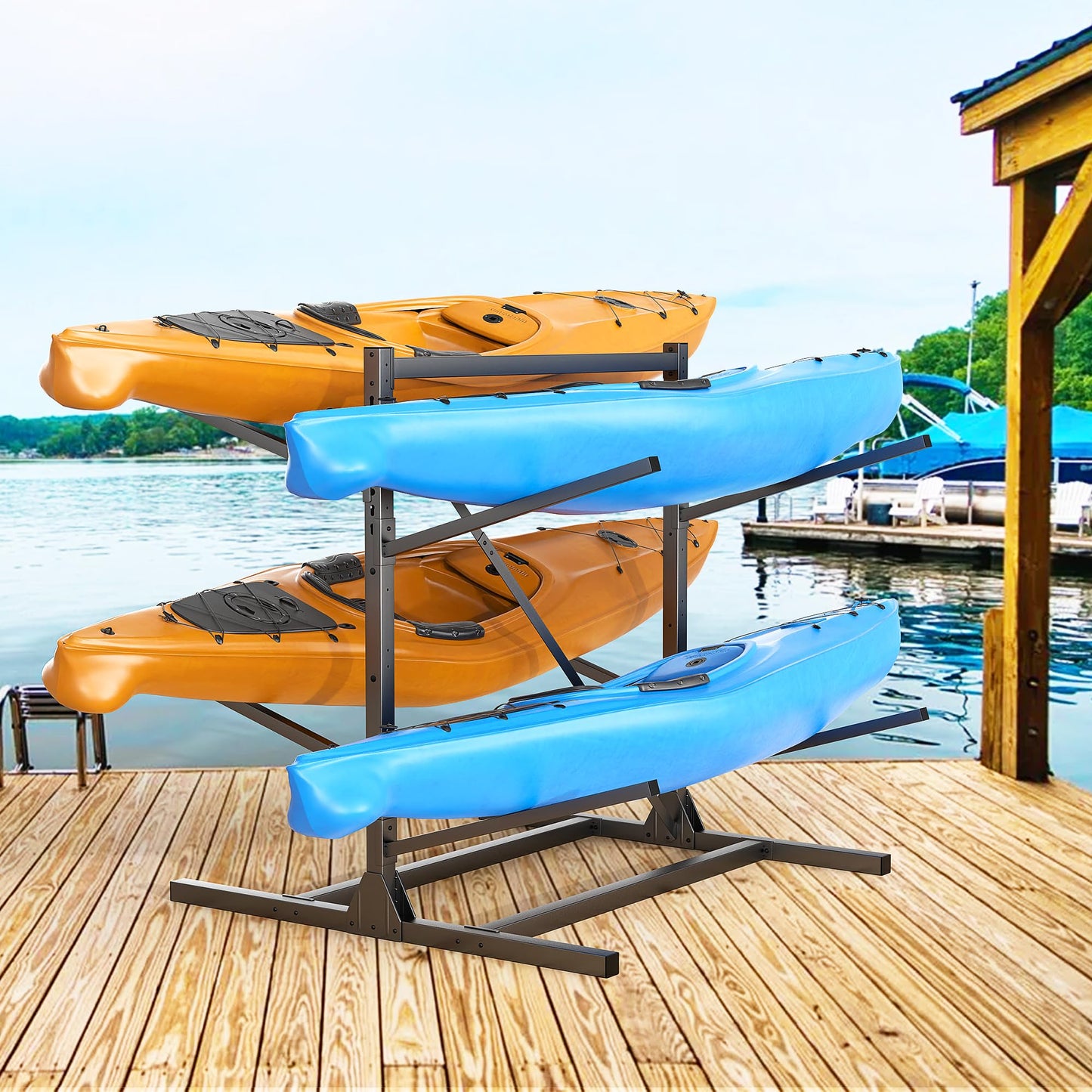 Ultrawall Kayak Storage Rack, Freestanding Kayak Racks for Garage, Adjustable Kayak Stand, Heavy Duty Paddle Board Rack for Kayak, Canoe, Surfboard, 440lbs Capacity, 2 Levels for 4 Kayaks