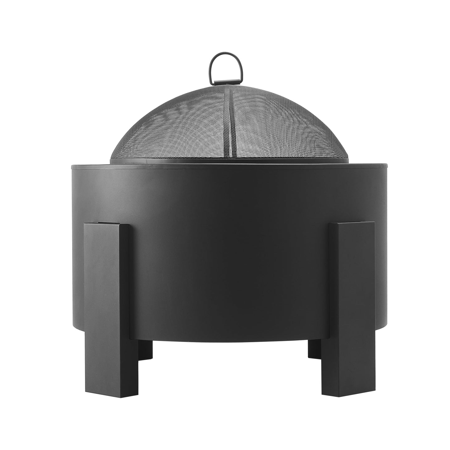 Christopher Knight Home Flicker Wood Burning Steel Fire Pit with Spark Screen, 25" Round Portable Steel Patio Heater for Camping, Patio, Backyard, Rust-Resistant Powder-Coated Finish, Black