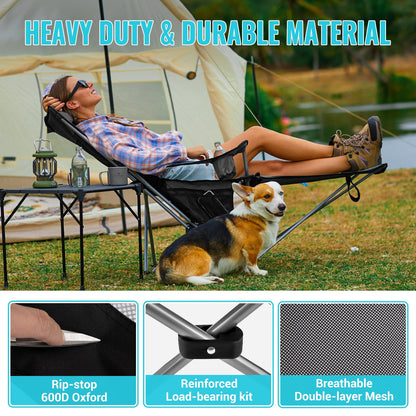 #WEJOY 2-in-1 Reclining Camping Chair with Footrest for Adults Folding Lounge Chair with Adjustable Backrest Lightweight Camping Chairs Heavy Duty Camp Chairs for Outdoor (2 Pack Black Grey)