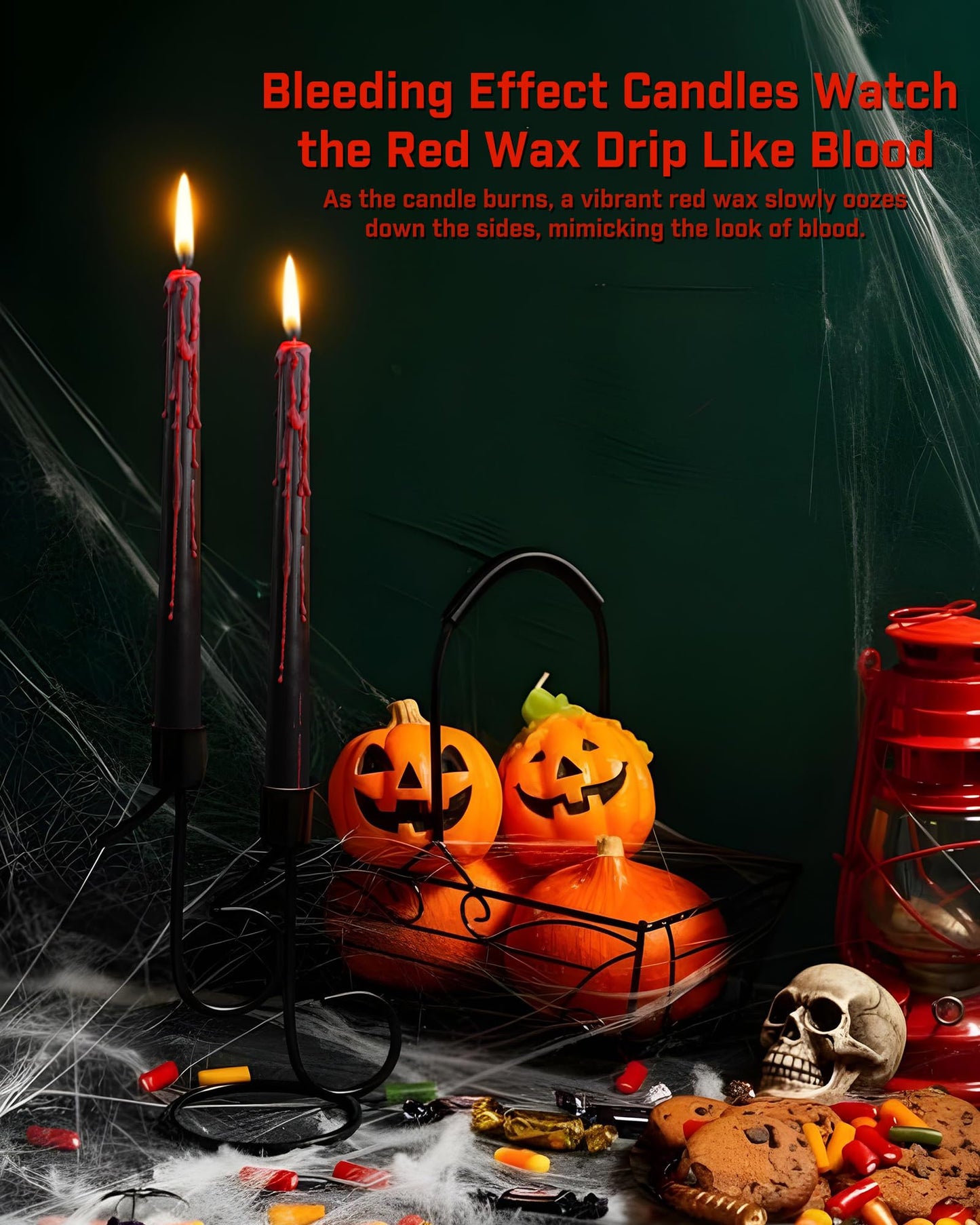 Viyffo Black Drip Taper Candles, 10 Inch Vampire Blood Bleeding Candles Set of 4, Unscented Long-Burning Gothic Candlesticks for Horror Movie Night, Dark Romance & Party Decor