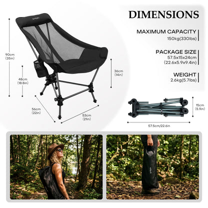 ARURU Hammock Camping Chair, Lightweight Folding Beach Lounge Chair with Adjustable Height Legs, Mesh Portable Swing Camp Chair with Cushioned Head Pillow & Armrests for Camping Beach Hiking