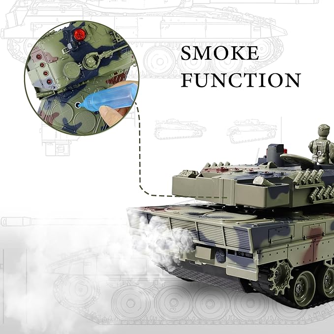 KAIM 1/24 RC TankRemote Control Tank for Boys with Smoke Lights &amp Sounds2.4GHz Ger Leopard II Army ModelMilitary Toys Gift for Kids Ages 6+