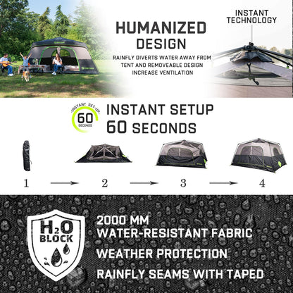 HINSTANT 4/6/8/10 Person Instant Tent, Waterproof Pop Up Tents for Camping with Rainfly, 60 Seconds Easy Setup, Automatic Cabin Tent for Family Camping with Expandable Carry Bag & Upgraded Ventilation
