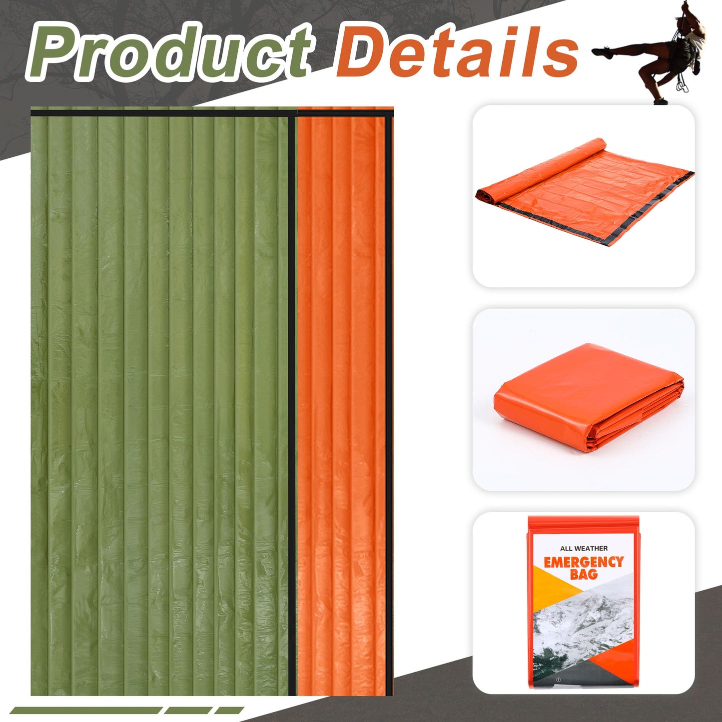 Preboun 70 Pcs Emergency Sleeping Bag Bulk Portable Lightweight Survival Bag Thermal Bivy Sack Emergency Blanket Survival Gear for Outdoor Camping Hiking Homeless People Shelter (Orange,Green)