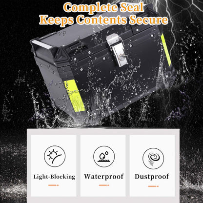 Kosoley Motorcycle Top Case 57L Trunk Tail Box Bag Aluminum alloy handle with Leather Lining Anti-Theft with Lock & Back Cushion Waterproof Dustproof Easy Installation with Universal Bracket Black