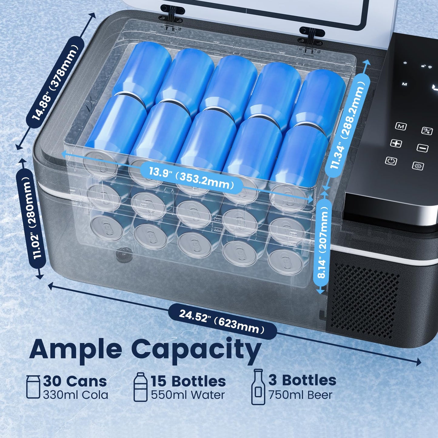 HCALORY 12 Volt Car Refrigerator, 22Quart Large Touchscreen Display Car Fridge, Portable Freezer with Compressor Mini Cooler (-4℉~68℉) with 12/24V DC & 110V AC for Camping, RV, Travel & Home