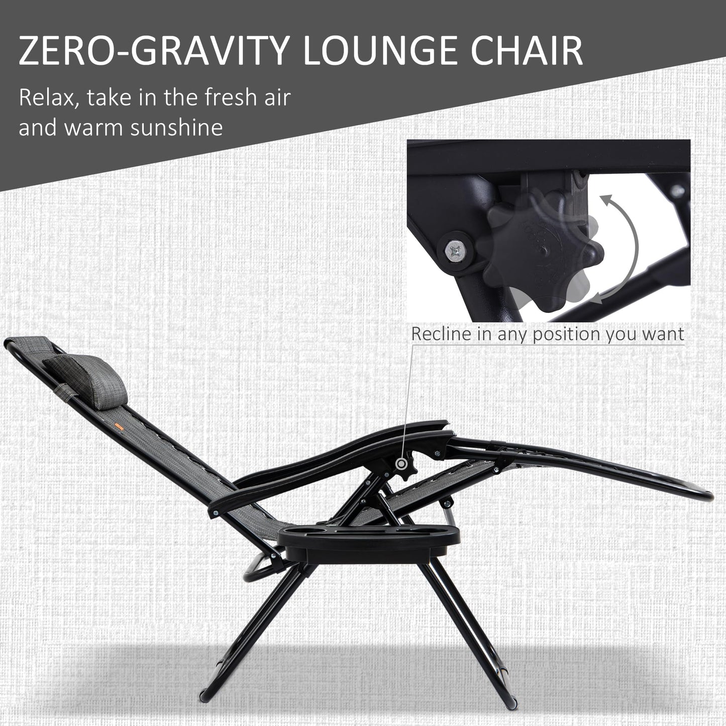 Outsunny Zero Gravity Chair Set with Side Table, Folding Reclining Chair with Cupholders & Pillows, Adjustable Lounge Chairs for Pool, Backyard, Lawn, Beach, Gray
