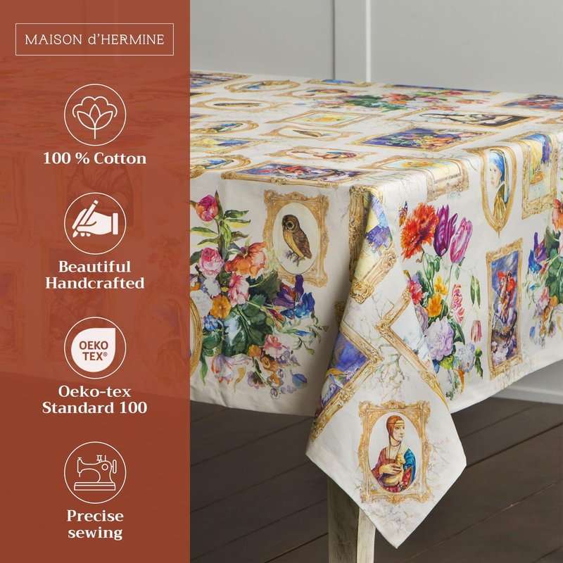Maison d' Hermine Table Cloth Square Table 100% Cotton 60 x 60 Inches Tablecloth Reusable Decorative for Dining Kitchen Room Farmhouse Home Gifts for Mothers Day Spring Summer - Masterpiece