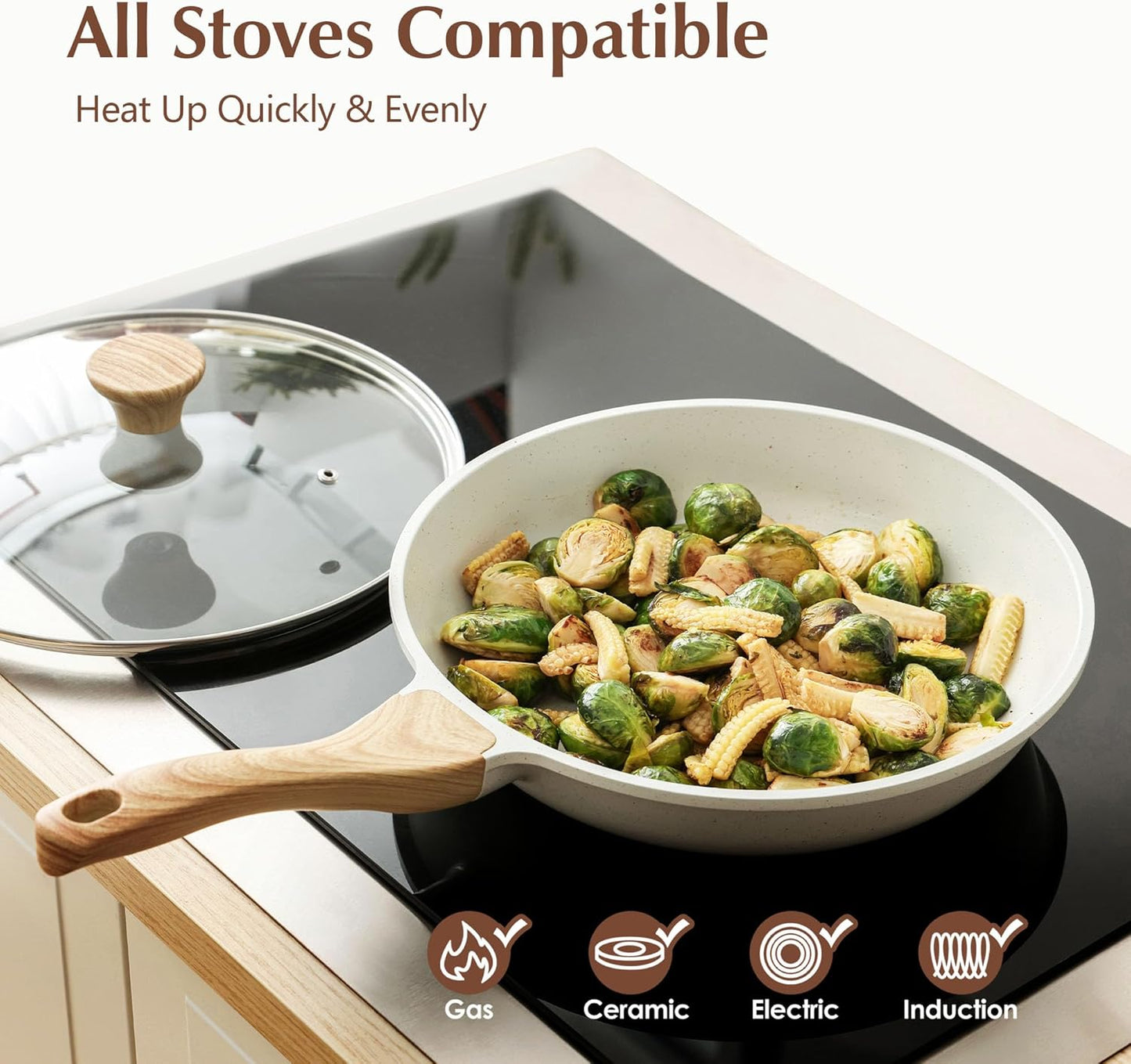 SENSARTE Nonstick Ceramic Frying Pan - Induction Compatible Chef's Skillet with Lid | 8-12.5 Inch, PFAS-Free