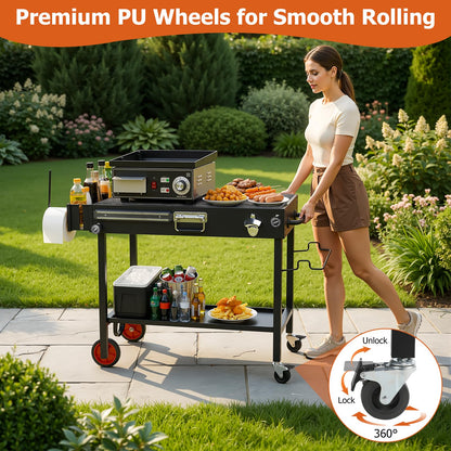 Grill Table for Blackstone Griddle - Fit 17”/22” Tabletop Grills Portable Grill Cart with Wheels for Ninja, Foldable Griddle Stand for Outdoor Camping, Backyard, Tailgating