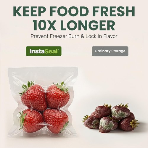 InstaSeal Vacuum Sealer - Preserves Food 5X Longer | Compact Upright Design with 12 Bags Included