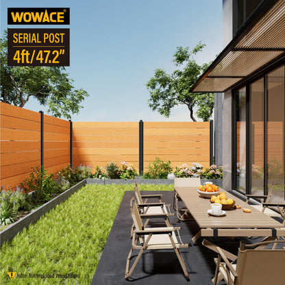 Wowace 4ft (H/48in) Heavy Duty Fence Post - Serial Post for Outdoor Patio, Backyard and Garden Privacy Fence (2pack-Matte Black)