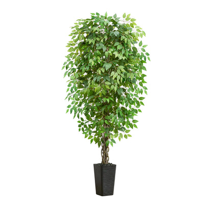 Artificial Ficus Tree 6FT Faux Plants Indoor Tall Fake Plants with Black Square Planter, Green Lifelike Lush Fake Ficus Tree for Home Living Room Bedroom Outdoor Balcony House Office Decor